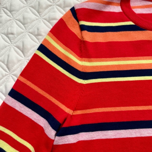 Lands' End 100% Supima Cotton Striped Crewneck 3/4 Sleeve Sweater Red Size MP - Picture 8 of 13